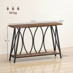 HOMCOM Console Table, Industrial Narrow Sofa Table with 2 Tiers, Metal Frame in Brown - Size: 120 cm - thumbnail 3
