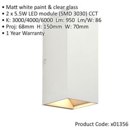 Loops 4 PACK Twin Outdoor Rectangular Wall Light - 2 x 5.5W CCT LED - Matt White - thumbnail 2