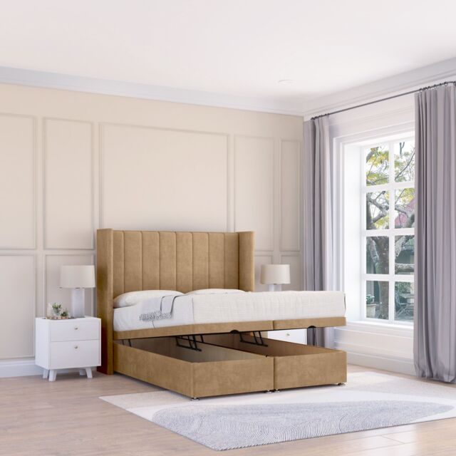 Sloomy Falcon Dumfries Fabric Ottoman Bed End Opening With Sprung Memory Mattress & 54 Inch Floorstanding Headboard With Wings - Size: Single - image 1