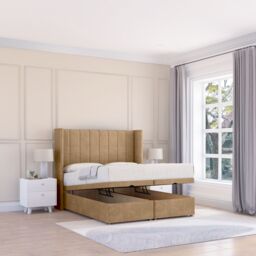 Sloomy Falcon Dumfries Fabric Ottoman Bed End Opening With Sprung Memory Mattress & 54 Inch Floorstanding Headboard With Wings - Size: Single - thumbnail 1