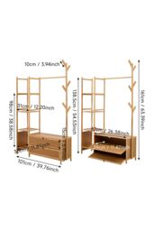 Living and Home Freestanding Bamboo Clothes Rack Garment Rack with Storage Shelves Coat Hanger in Natural - Size: Large - thumbnail 4