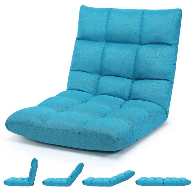 Costway 14 Position Adjustable Floor Chair Padded Gaming Sofa Recliner Lounger in Light Blue - image 1