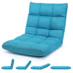 Costway 14 Position Adjustable Floor Chair Padded Gaming Sofa Recliner Lounger in Light Blue