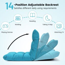 Costway 14 Position Adjustable Floor Chair Padded Gaming Sofa Recliner Lounger in Light Blue - thumbnail 4