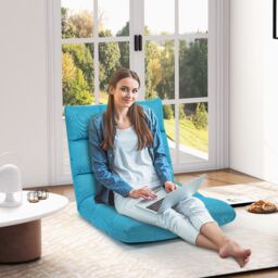 Costway 14 Position Adjustable Floor Chair Padded Gaming Sofa Recliner Lounger in Light Blue - thumbnail 2
