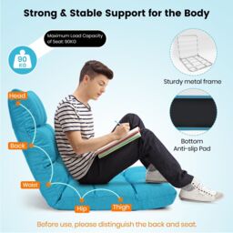 Costway 14 Position Adjustable Floor Chair Padded Gaming Sofa Recliner Lounger in Light Blue - thumbnail 7