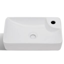 Berkfield Home Ceramic Bathroom Sink Basin with Faucet Hole White - thumbnail 4