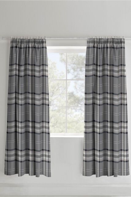 Catherine Lansfield 'Kelso Check' Pencil Pleat Lined Curtains in Charcoal - Size: 168 cm width x 183 cm drop - image 1