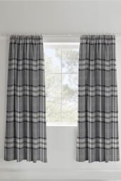 Catherine Lansfield 'Kelso Check' Pencil Pleat Lined Curtains in Charcoal - Size: 168 cm width x 183 cm drop - thumbnail 1