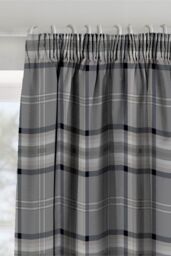 Catherine Lansfield 'Kelso Check' Pencil Pleat Lined Curtains in Charcoal - Size: 168 cm width x 183 cm drop - thumbnail 2