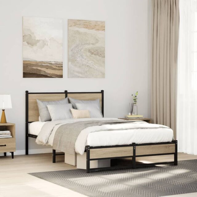 Berkfield Home Metal Bed Frame without Mattress Sonoma Oak 120x200 cm in Brown - Size: Small Double - image 1