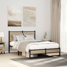 Berkfield Home Metal Bed Frame without Mattress Sonoma Oak 120x200 cm in Brown - Size: Small Double - thumbnail 1