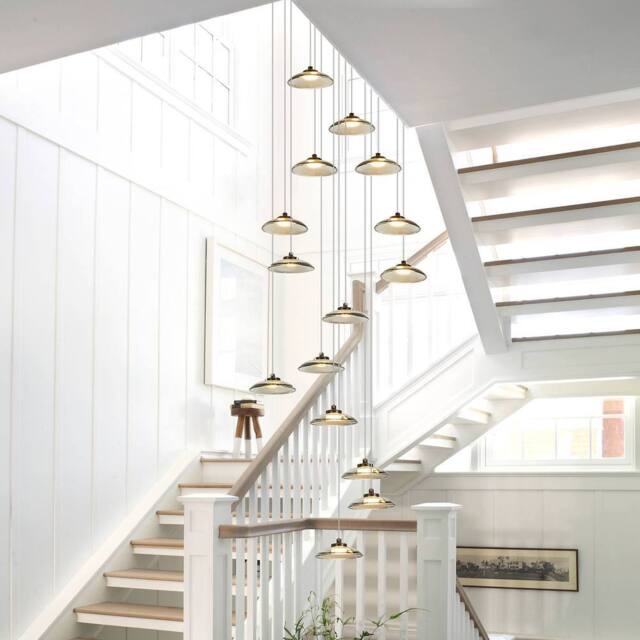 NIVOR 15 Light Cluster LED Dimmable Pendant Light Long Staircase Chandelier in Grey - image 1