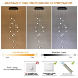 NIVOR 15 Light Cluster LED Dimmable Pendant Light Long Staircase Chandelier in Grey - thumbnail 4