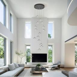 NIVOR 15 Light Cluster LED Dimmable Pendant Light Long Staircase Chandelier in Grey - thumbnail 5