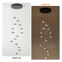 NIVOR 15 Light Cluster LED Dimmable Pendant Light Long Staircase Chandelier in Grey - thumbnail 3