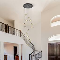 NIVOR 15 Light Cluster LED Dimmable Pendant Light Long Staircase Chandelier in Grey - thumbnail 7