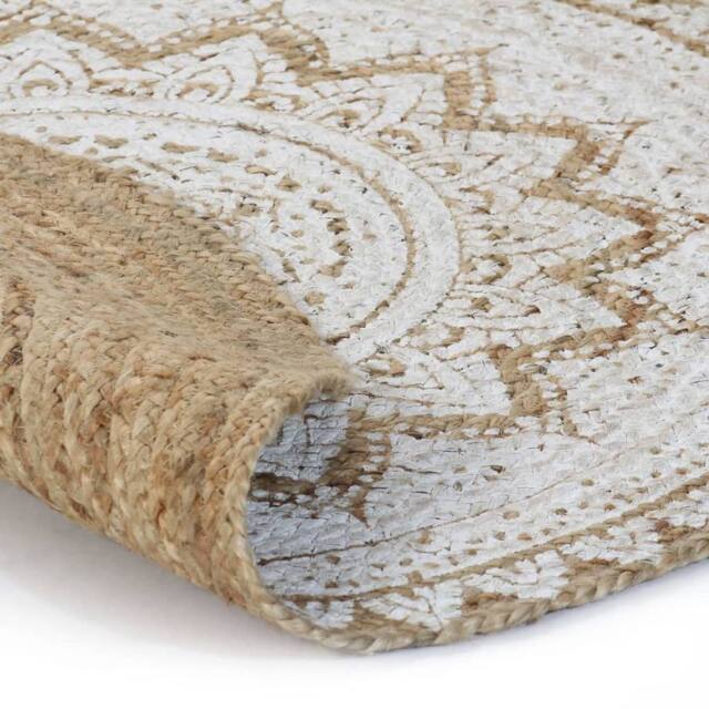 Berkfield Home Area Rug Braided Jute Printed 150 cm Round in Beige - Size: 100 cm diameter - image 1