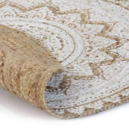 Berkfield Home Area Rug Braided Jute Printed 150 cm Round in Beige - Size: 100 cm diameter - thumbnail 1