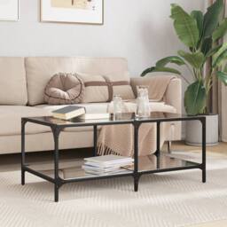 Berkfield Home Modern Coffee Table with Black Glass Top 98.5x50x40 cm Steel - thumbnail 2