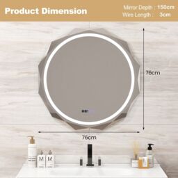 Costway 76CM Defog Bathroom Mirror Wall Mounted Shatterproof LED Lighted Mirror in Silver - thumbnail 2