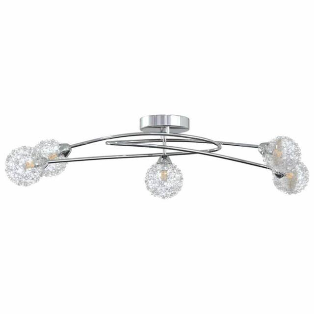 Berkfield Home Ceiling Lamp with Mesh Wire Shades for 5 G9 LED Lights in Silver - image 1