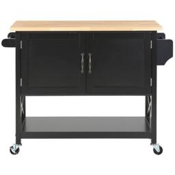 Wyld and Coco Kitchen Trolley - Black MDF with Light Wood Top W102 x D44 x H90cm - thumbnail 5