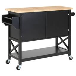 Wyld and Coco Kitchen Trolley - Black MDF with Light Wood Top W102 x D44 x H90cm - thumbnail 6
