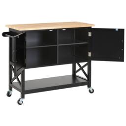 Wyld and Coco Kitchen Trolley - Black MDF with Light Wood Top W102 x D44 x H90cm - thumbnail 4