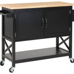Wyld and Coco Kitchen Trolley - Black MDF with Light Wood Top W102 x D44 x H90cm - thumbnail 2