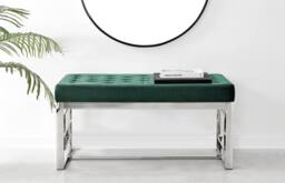FurnitureboxUK Cambridge Modern Soft Touch Velvet & Silver Metal Bench in Green - thumbnail 2