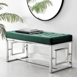 FurnitureboxUK Cambridge Modern Soft Touch Velvet & Silver Metal Bench in Green - thumbnail 1