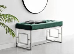FurnitureboxUK Cambridge Modern Soft Touch Velvet & Silver Metal Bench in Green - thumbnail 6