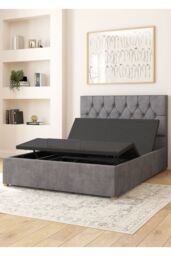 Aspire Olivier Electric Adjustable Bed Upholstered in Plush Velvet Fabric with Pocket Sprung Mattress UK Made in Grey - Size: Super King - thumbnail 4