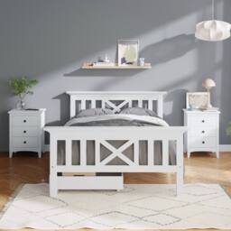 BTM Wooden 3FT Bed Frame with Drawers, Solid Pine, Storage, White - thumbnail 2