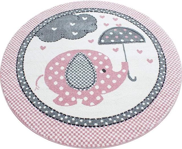 Bravich LTD Baby Elephant & Hearts Circle Rug - Kids in Pink - Size: 160 cm diameter - image 1
