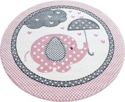 Bravich LTD Baby Elephant & Hearts Circle Rug - Kids in Pink - Size: 160 cm diameter - thumbnail 1