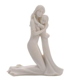 Kneeling Mother & Daughter Embrace White Portrait Figurine