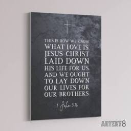 "Artery8 John 3 16 Love Jesus Christ Bible Quote Canvas Wall Art Print in Grey - Size: W18"" x H24""" - thumbnail 2