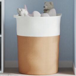 Berkfield Home Storage Basket Brown & White √ò49x65 cm Cotton - Size: 49x65 cm