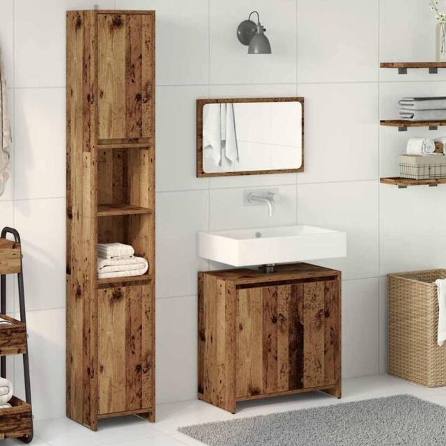 Berkfield Home Durable 3 Piece Bathroom Furniture Set Old Wood Engineered Wood - image 1