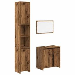 Berkfield Home Durable 3 Piece Bathroom Furniture Set Old Wood Engineered Wood - thumbnail 3