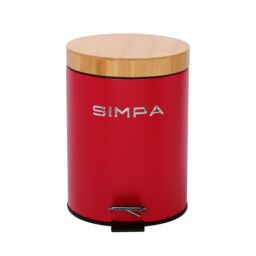 simpa 5L Soft-Closing Pedal Dustbin with Bamboo Lid in Red