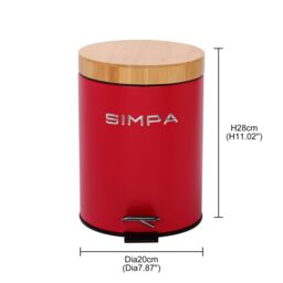 simpa 5L Soft-Closing Pedal Dustbin with Bamboo Lid in Red - thumbnail 5
