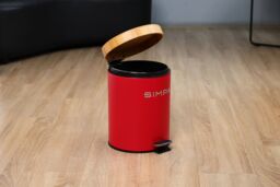 simpa 5L Soft-Closing Pedal Dustbin with Bamboo Lid in Red - thumbnail 2