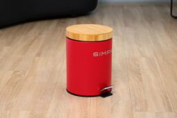 simpa 5L Soft-Closing Pedal Dustbin with Bamboo Lid in Red - thumbnail 3