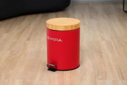 simpa 5L Soft-Closing Pedal Dustbin with Bamboo Lid in Red - thumbnail 4