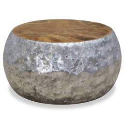 Berkfield Home Coffee Table Aluminium Teak 60x60x30 cm in Silver - Size: 60 x 60 x 30 cm - thumbnail 3