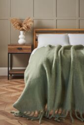 BHS Faux Mohair Tassle Throw in Green - Size: Small - thumbnail 1