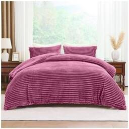 HOME LUXE INTERIOR Plush Faux Fur Chunky Ribbed Faux Fur Winter Berry Bedding Duvet Set - Double in Purple - Size: Single - thumbnail 1